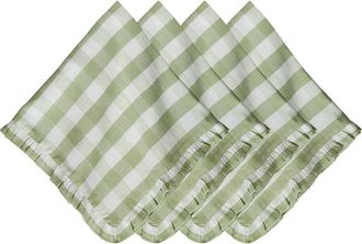 Juliska Gingham Ruffle Set of 4 Cotton & Linen Napkins in Seagrass at Nordstrom