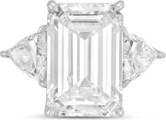 Diana M. Jewels Platinum 8ct lab grown emerald diamond ring with trillions on the sides