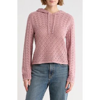 Melrose and Market Open Stitch Hooded Sweater in Pink Timber at Nordstrom Rack, Size Xx-Large