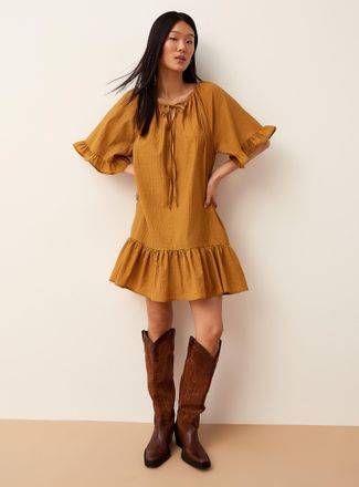 Icone Womens Crinkled texture ruffle-trim minidress