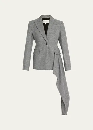 Michael Kors Glen Plaid Asymmetric Drape Single-Breasted Jacket