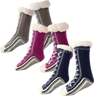 Generic Accordinglye Ultra-Thick Cashmere Slipper Home Socks, Unisex Winter Super Soft Warm Cozy Fleece Lined Non Slip Slipper Socks (3pcs-b,One Size)