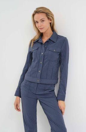 Anatomie Delilah Striped Ultralight Trucker Jacket in Pinstriped True Blue/white at Nordstrom, Size X-Large