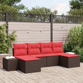 vidaXL Vidaxl Set Divano Da Giardino 6 Pz Marrone Polyrattan