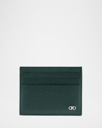 Ferragamo Mens Micro-Gancio Leather Card Case