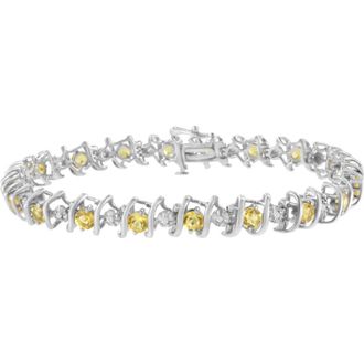 House of Brilliance 925 Sterling Silver Lab-Grown Birthstone and 1/6 Cttw Diamond Tennis Bracelet in Yellow Citrine at Nordstrom