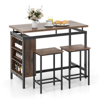 Costway Costway 3Pcs Dining Table Set Counter-Height Dining Table & 2 Bar Stool in Brown