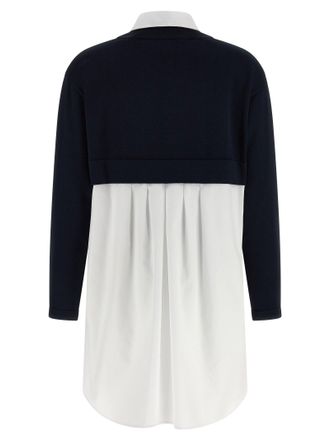 Elisabetta Franchi Multi-Layered Knit and Cotton Dress - Navy