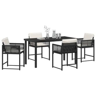 Berkfield Home Modern 5 Piece Garden Dining Set with Cushions Black Poly Rattan
