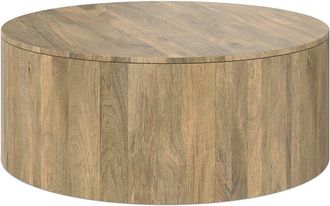 Simpli Home Millbury Solid Mango Wood 36In Round Contemporary Drum Coffee Table