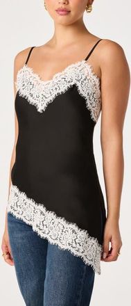 ASTR the Label Analise Lace Trim Asymmetric Satin Camisole in Black at Nordstrom, Size X-Small
