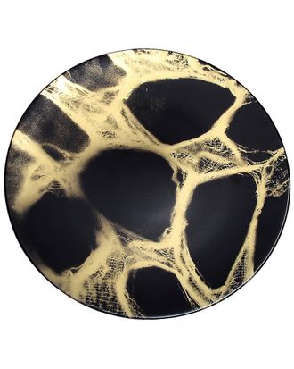 Alice Pazkus Set Of Four Black And Gold Marbleized Dinner Plates