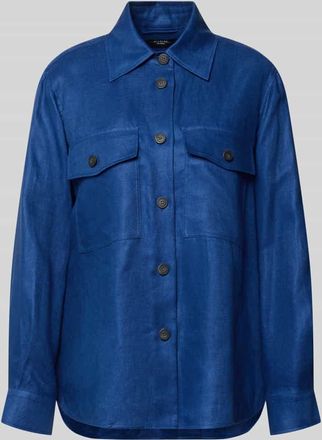 Max Mara Ausgestellte Hemdjacke aus reinem Leinen Modell POMPOSA in Bleu, Gr&ouml;&szlig;e 34