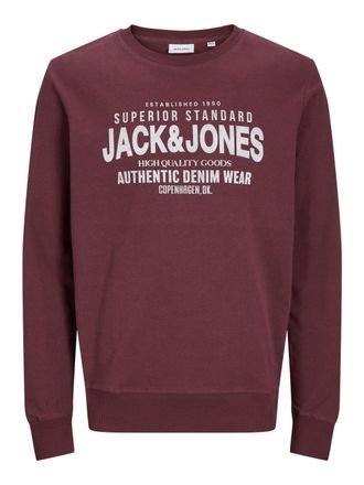 Jack & Jones Sweatshirt JACK & JONES JJJEANS SWEAT O-NECK, Herren, Gr. XS, rot (vineyard wine), angeraute Sweatware, Obermaterial: 100% Baumwolle, bedruckt, normal