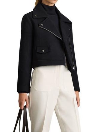Reiss Arlow Asymmetric Zip Wool Blend Jacket in Navy at Nordstrom Rack, Size 10 Us / 14 Uk