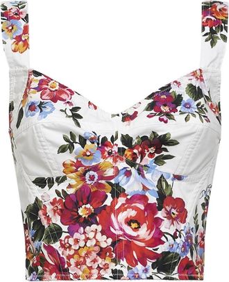 Dolce & Gabbana Floral Katoenmix Bustiertop - Dames - Tops zonder mouwen - Veelkleurig - XL - Katoen - Tops