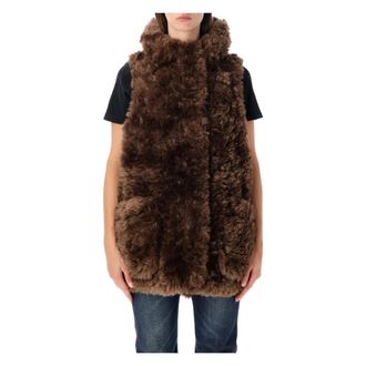 Vegancode Faux-Fur Hooded Vest - Dames - Jassen - Bruin - S - Polyester - Jassen
