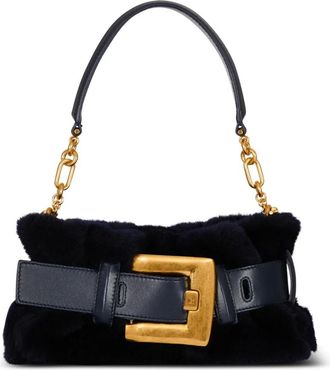Balmain Mini Anthem Tas in Shearling - Dames - Schoudertassen - Blauw - ONE Size - Tassen