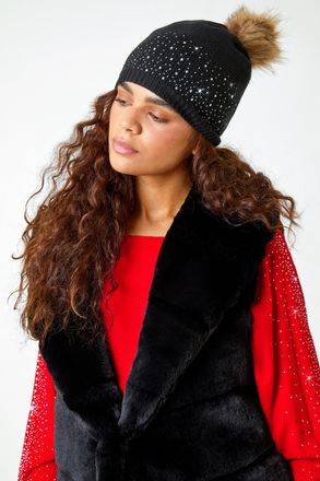 Roman Diamante Pom Pom Beanie Hat