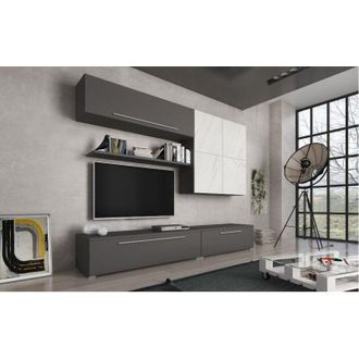 Dmora Mueble Saluzzo, Modular, 4 Estantes, Puertas Batientes Y Abatibles, 268x49x209h Cm Negro Antracita