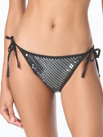 Vince Camuto Sequin String Bikini Bottom in Black at Nordstrom, Size X-Small