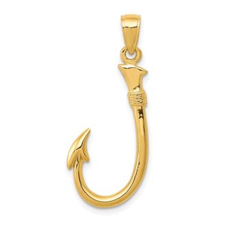 Diamond2Deal 14k Gold 3-D Fishing Hook Pendant