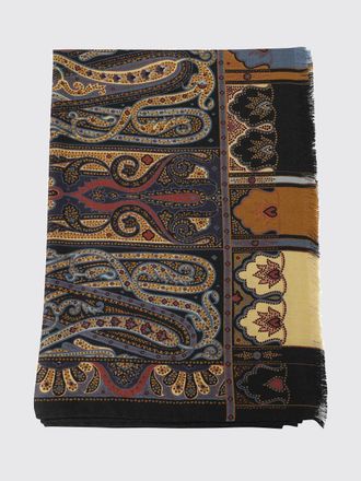 Etro Rectangular Paisley Print Wool and Silk Scarf with Fringed Edges