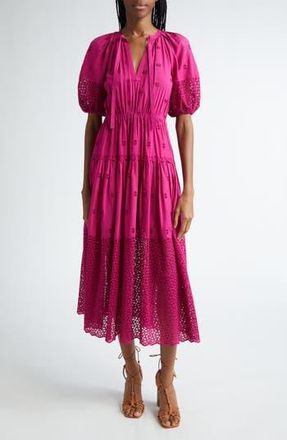 Ulla Johnson Nova Eyelet Puff Sleeve Dress in Ruby at Nordstrom Rack, Size 4