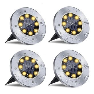 OEM Juego De 4 Luces Solares De Disco De 8 Led Para Jardines Exteriores, Iluminaci&oacute;n Solar Empotrada, Luces De Patio, Focos, Luces Solares Led Empotradas 