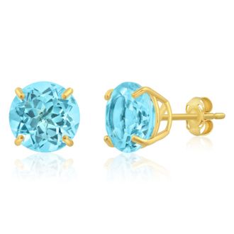 MAX + STONE 14k Yellow or White Gold 9mm Round Large Gemstone Stud Earrings
