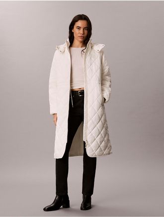 Calvin Klein Jeans Calvin Klein Womens Quilted Hooded Long Liner Coat - White - XL