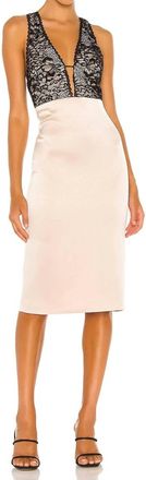 Alice & Olivia Vanita Lace Cobo Fitted Midi Dress In Sepia/black