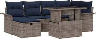 vidaXL Conjunto De Sof&aacute; De Jard&iacute;n 7 Uds. Gris Rat&aacute;n Sint&eacute;tico Vidaxl