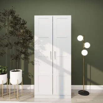 HOMCOM Wardrobe for Bedroom, Double Wardrobe with Hanging Rail in White