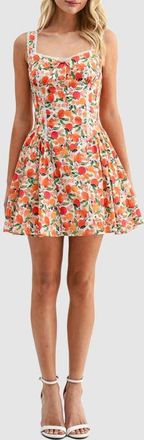 All in Favor Tangerine Print Lace Detail Fit & Flare Cotton Minidress at Nordstrom, Size X-Large