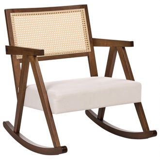 Beliani Sill&oacute;n Mecedora Tapizado Respaldo Con Trenza Vienesa Estilo Escandinavo Estructura De Madera De Caucho Tela Marr&oacute;n Y Beige Claro Rya