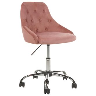 Beliani Beliani - Silla De Oficina De Terciopelo Rosa Pastel Negro Plateado Giratoria Ajustable Parrish