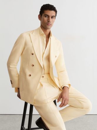 Reiss Buttermilk Yellow Cotton Double-breasted Classic-fit Blazer, 42