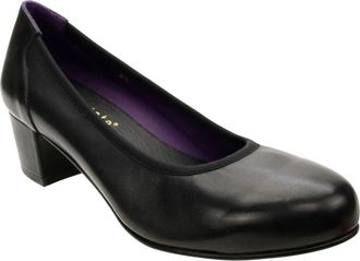 David Tate Womens David Tate Simona Pumps Black Leather Slip On Block Heel HAWK3013