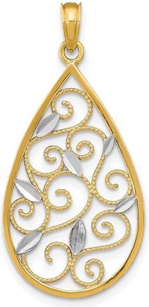 Diamond2Deal 14k Yellow Gold Rhodium Beaded Filigree Diamond-Cut Teardrop Charm