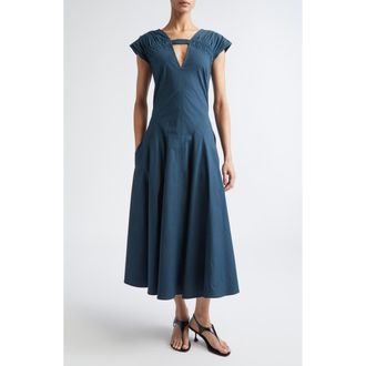 Proenza Schouler Manoela Ruched Cotton Stretch Poplin Dress in Dark Spruce at Nordstrom, Size 10