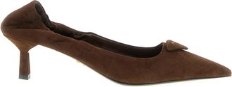 Prada Brown Lamb Leather Mid Heel Womens Pumps