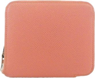 Herm&egrave;s Argile Pink Epsom Leather Silk Coin Purse/Coin Case (Pre-Owned)