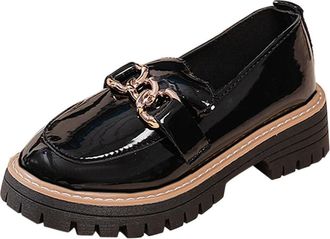 Generic Loafers for Women Slip On Chunky Heeled Shoes Solid Color Casual Patent Leather Non-Slip Comfortable Classic Pumps Shoes Business Work Party Black