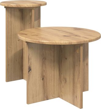 vidaXL Conjunto De Mesas Auxiliares 2 Uds. Roble Artisan &Oslash; 45 X 35 Cm Vidaxl