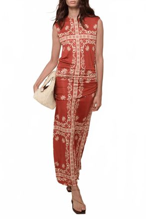 Johanna Ortiz Existencia Simb&oacute;lica Ankle Dress In Marsala/ecru