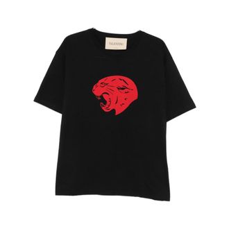 Valentino T-Shirts, male, Black, Size: XL Cotton T-shirt With Panther Print