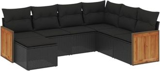 vidaXL Set De Comedor De Jard&iacute;n 7 Pzas Y Cojines Rat&aacute;n Sint&eacute;tico Negro Vidaxl