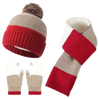 Generic Hats Gloves and Scarf Sets for Kids Winter Touchscreen Gloves Christmas 8 Years Old Boy Girls Accessories Age 5 Girls Bobble Hat Age 6 Kids Winter Glo