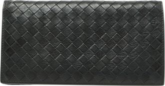 Bottega Veneta Intrecciato Black Leather Long Wallet (Bi-Fold) (Pre-Owned)